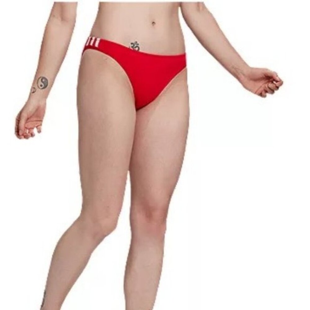 New Adidas Women's Original 3 Stripe Bikini Bottom Scarlet Red Women's Size XL